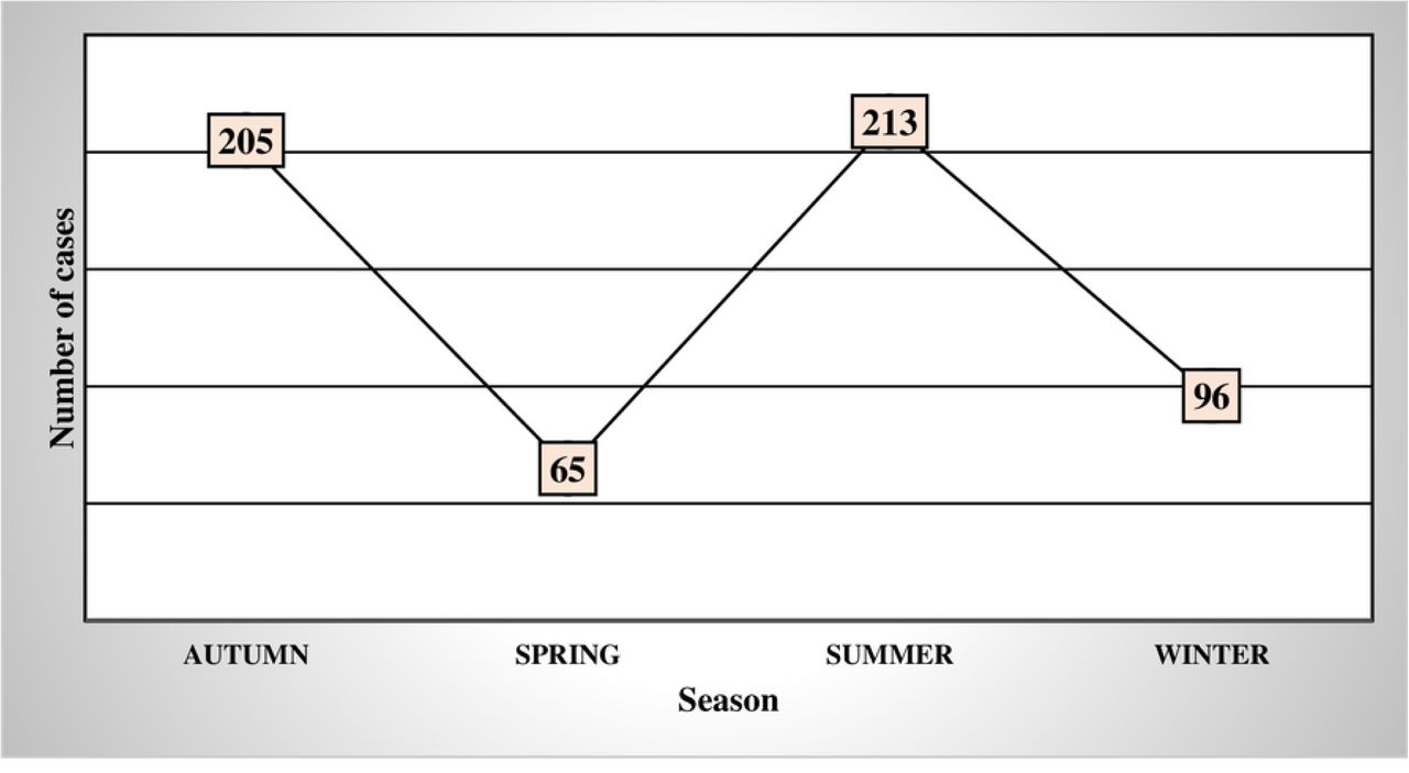 Seasonal distribution of rabies in humans