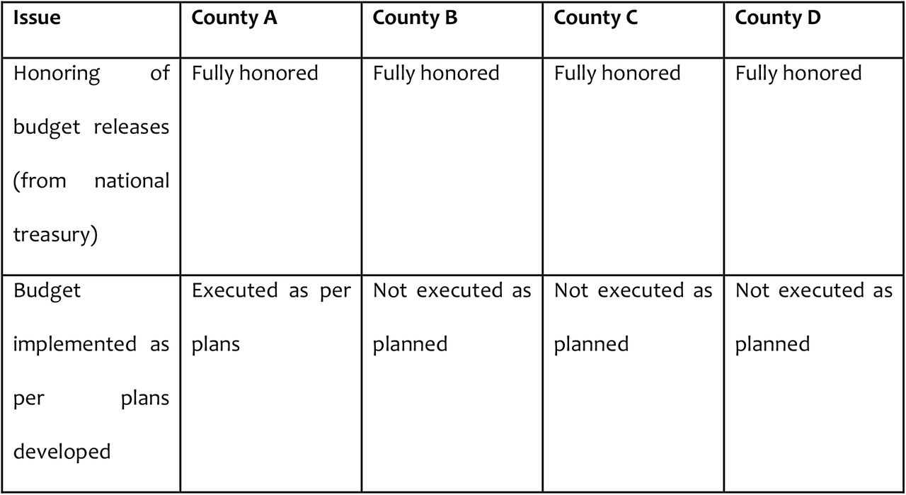 Summary findings per county