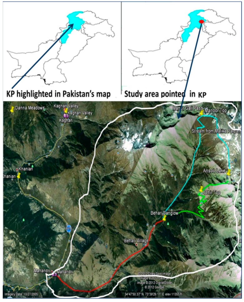 Map of the study area (highlighted in white). (Source: https://www.google.com/earth/).