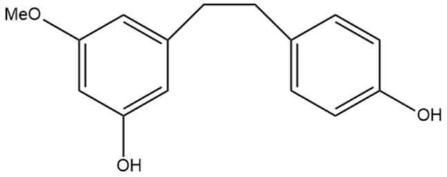 Structural diagram of 3,4′-dihydroxy-5-methoxy bibenzyl (MW 244.29).