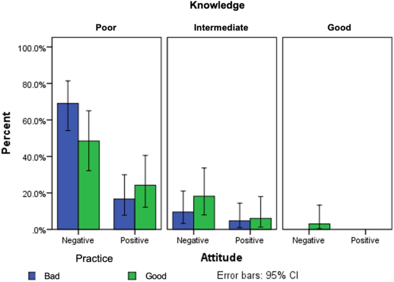 Correlation between KAP towards FGS (φ for knowledge vs. attitude was 0.075 with p=0.810, φ for knowledge vs. practice was 0.188 with p= 0.267, φ for attitude vs. practice was 0.101 with p=0.380).