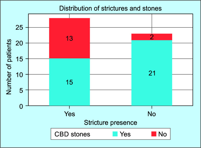 Distribution of patients with strictures and stones with pancreatitis