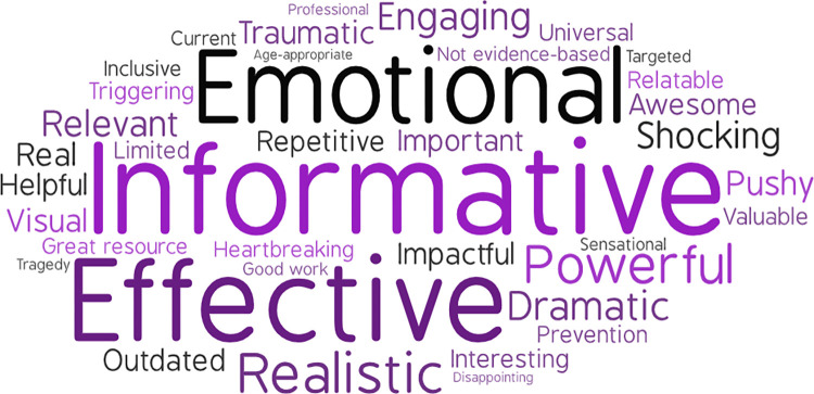 Educator descriptors of M.A.D.D. font size is relative to frequency of reporting.