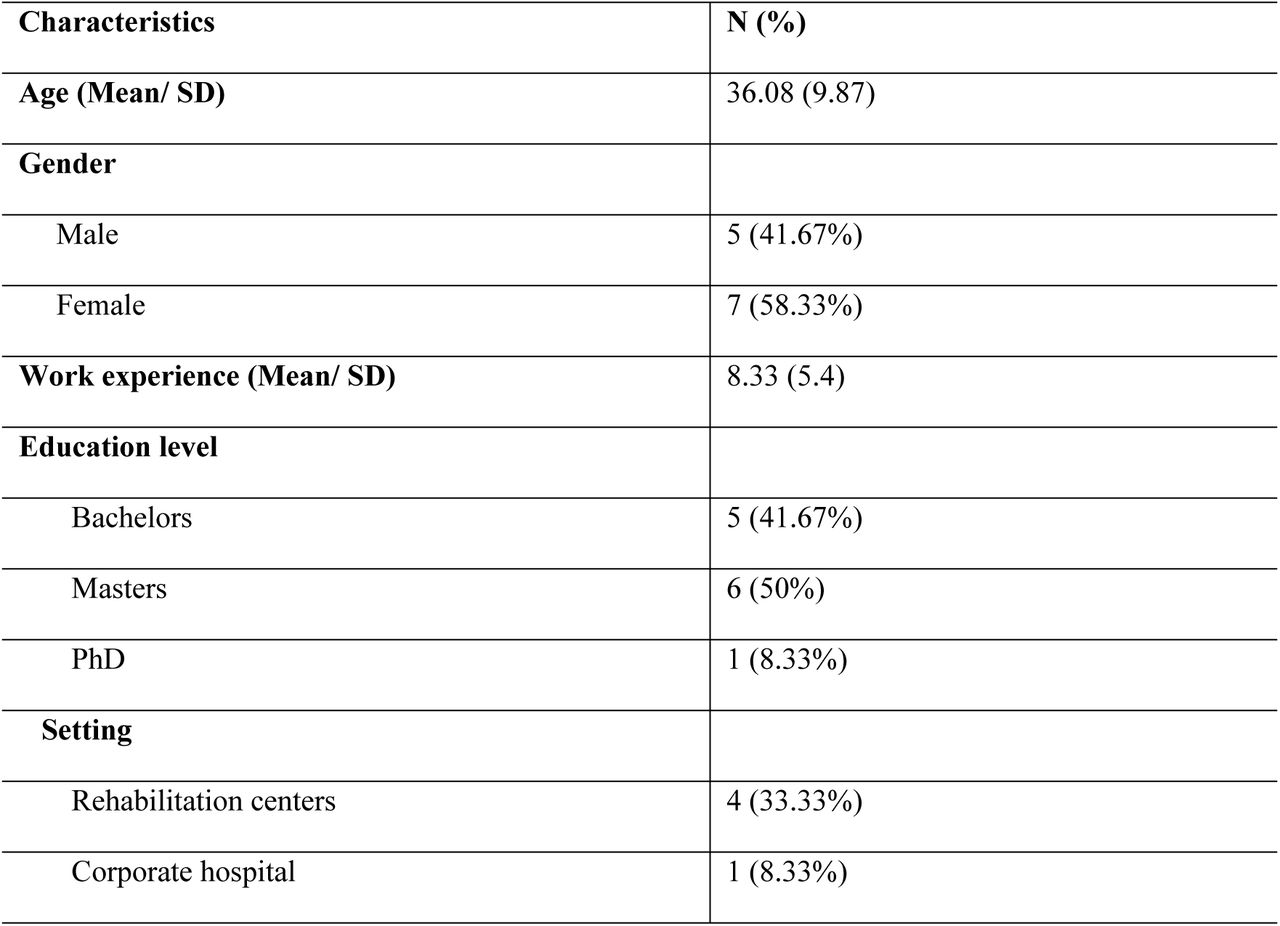 Demographic characteristics of interview participants (N=12)