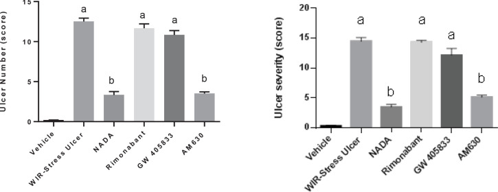 Effect of cannabinoids on gastric mucosal number and severity in rats after gastric ulcers induced by WIR-stress