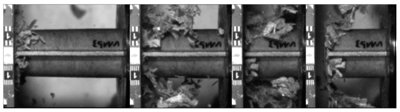 Transverse shear fracture failure mechanism for V11_b and c series experienced during the crash test.