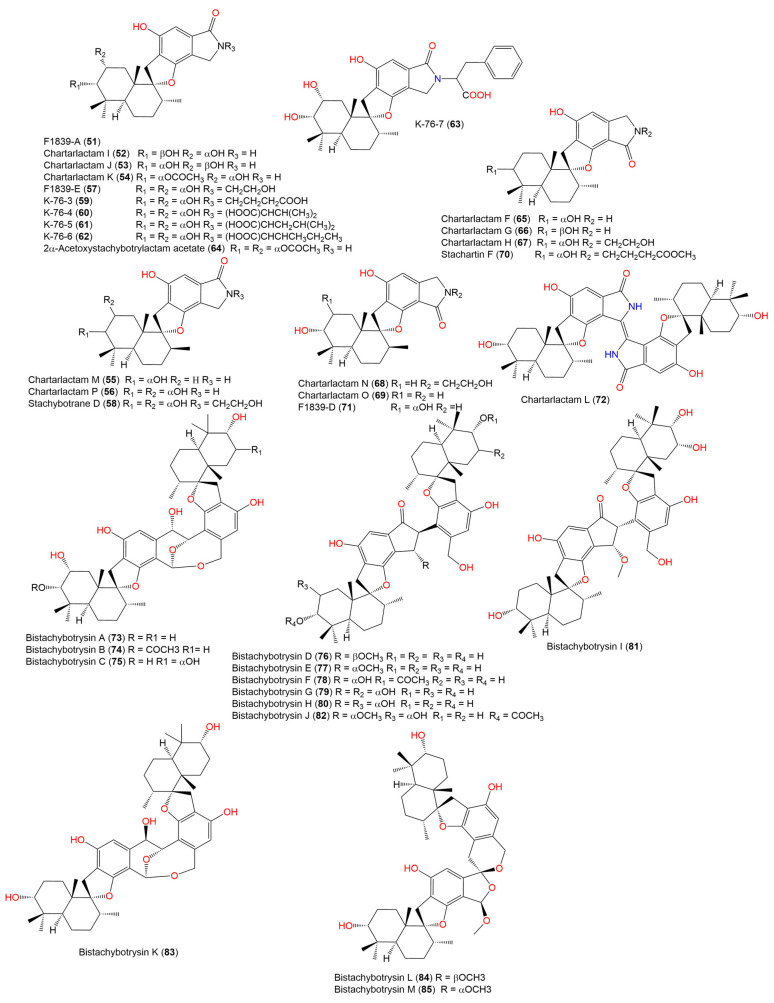 Chemical structures of phenylspirodrimane derivatives (51–85).