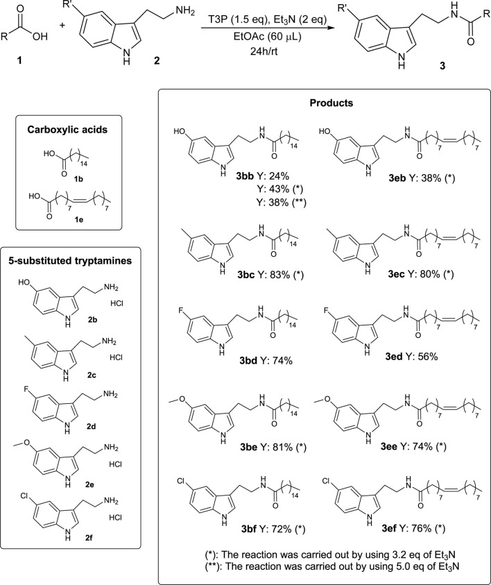 Substrate screening for the synthesis of N-acyl tryptamine 3.