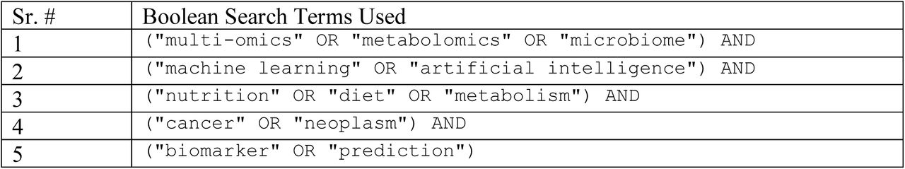 Main Boolean search terms used for literature search