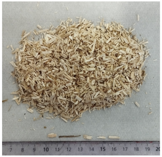 Hemp shiv size distribution.