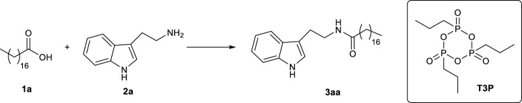 Model reaction of stearic acid 1a with tryptamine 2a.
