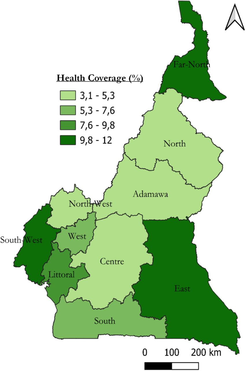 Regional mapping of health coverage among community members in Cameroon, 2024