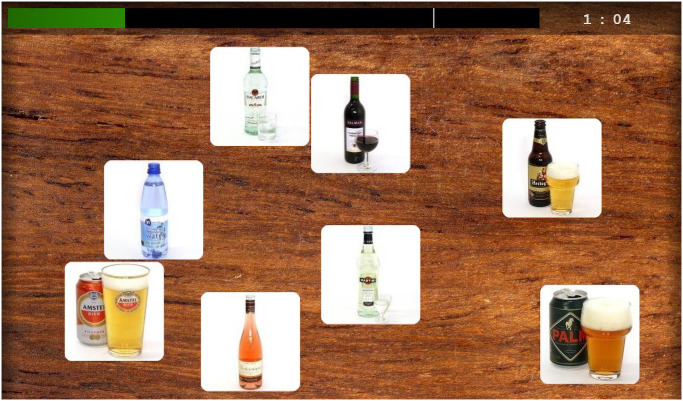 Screenshot of the alcohol version of the Bouncing Image Training Task.