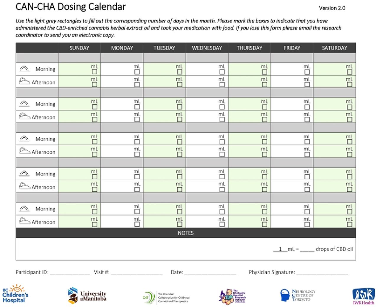 CAN-CHA dosing calendar.