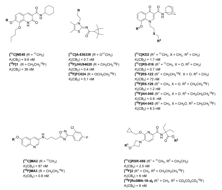 The structure of selected CB2R PET radioligands [42,47].