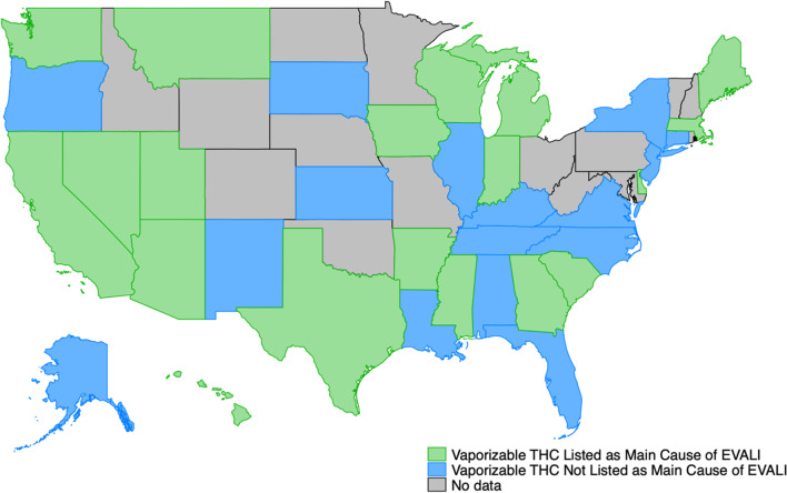State messaging regarding vaporizable THC use as the main cause of EVALI, January 2020