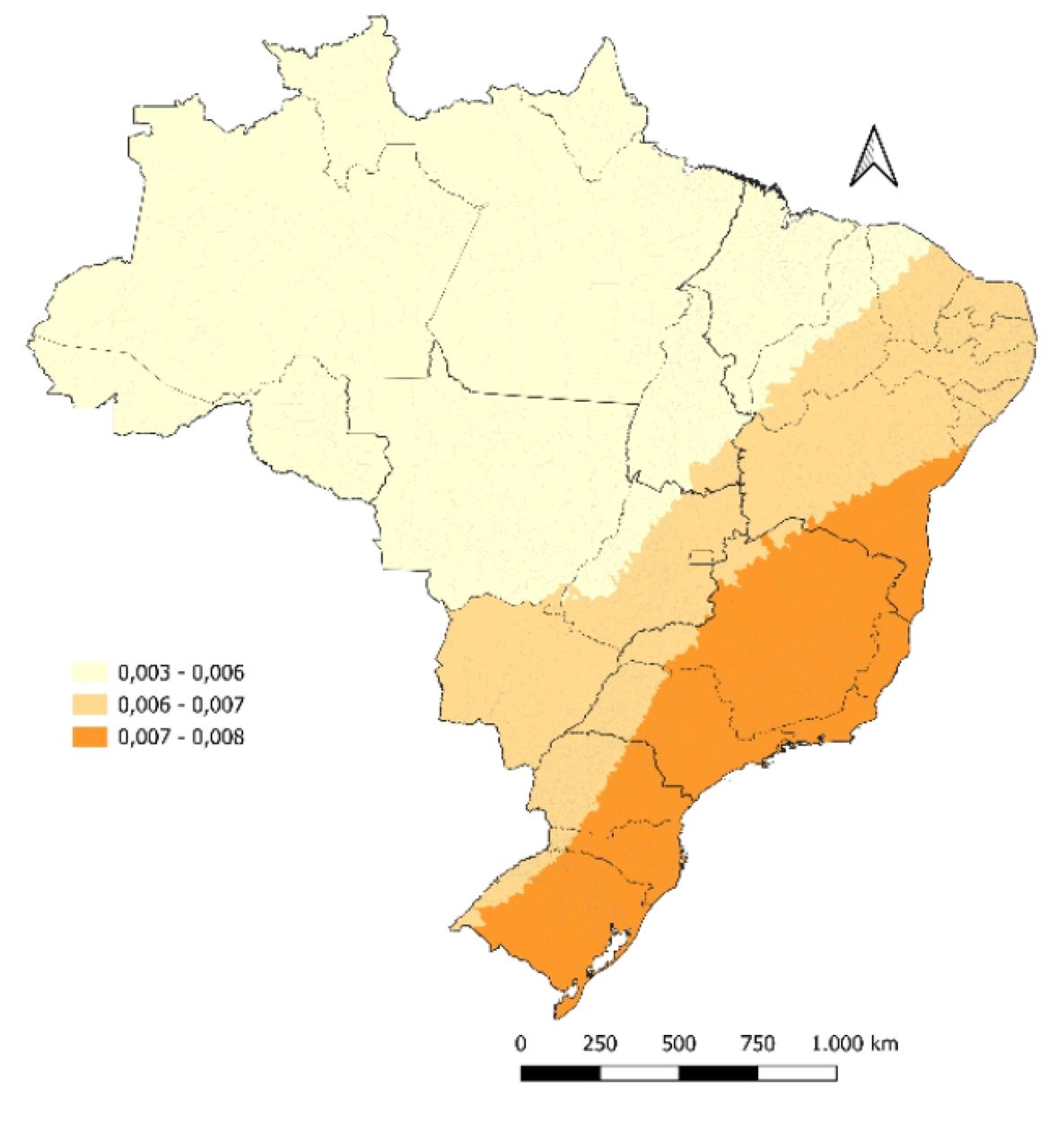 Local coefficient of determination for indicators related to congenital syphilis mortality in Brazil from 2008 to 2022.