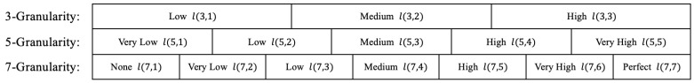 Linguistic term sets with different granularities.