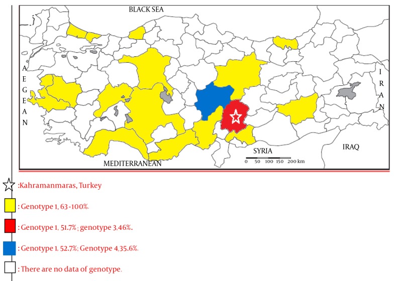 Current Data of HCV Genotype Distribution Geographical map of the Cities in Turkey