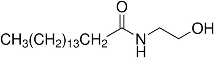 Chemical structure of palmitoylethanolamide.