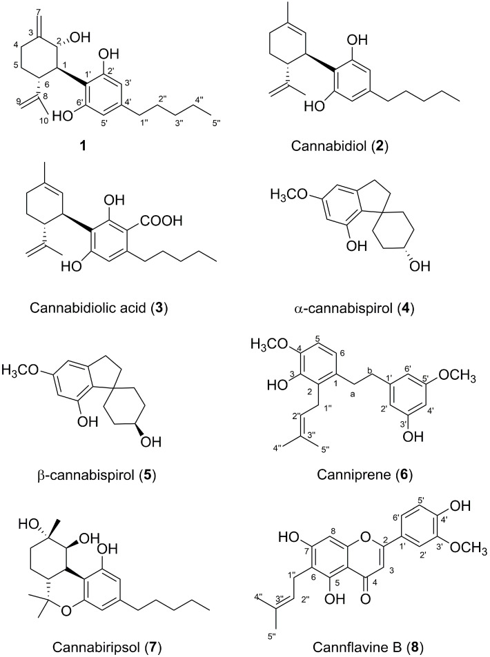 Natural compounds isolated from the leaves of Cannabis sativa L. vr. Futura 75.