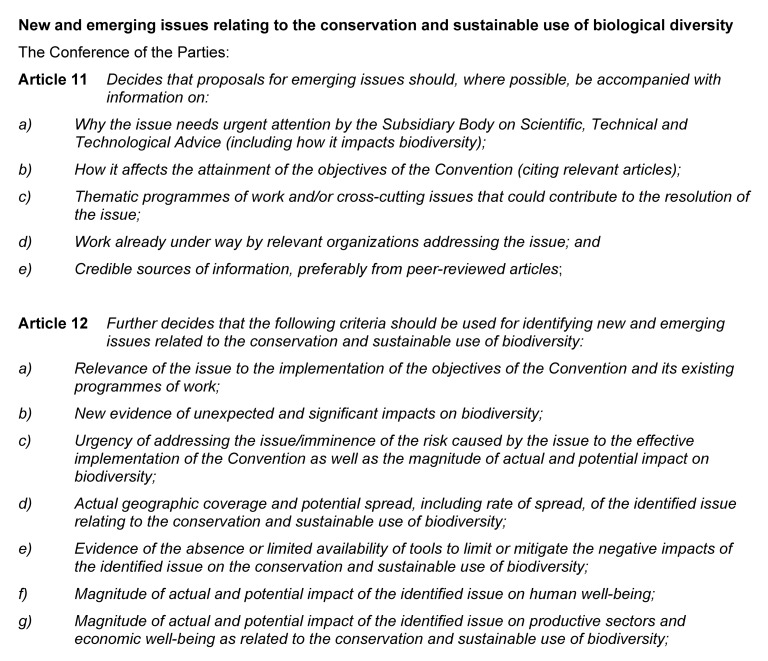 The NEI criteria from COP9 Decision IX/29.