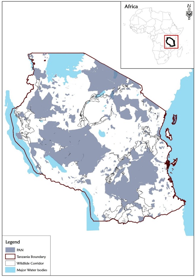 Location of 53 priority wildlife corridors within OPAN areas in Tanzania.