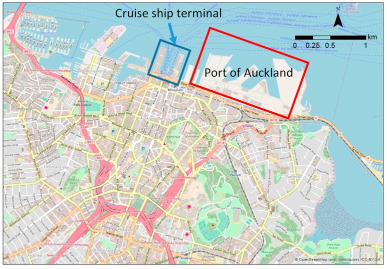 The Auckland central business district (CBD) is surrounded by motorways to the west, south, and east, and the waterfront to the north.