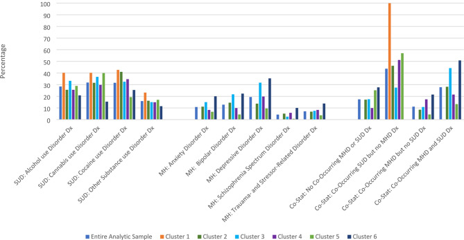 Diagnoses percentages within cluster. Note. Co-stat refers to co-occurring diagnosis status