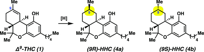 Reduction Studies of Δ9-THC (1) To Furnish HHCs 4a and 4b