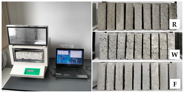 Fox 314 apparatus and samples of all series prepared for thermal conductivity tests.