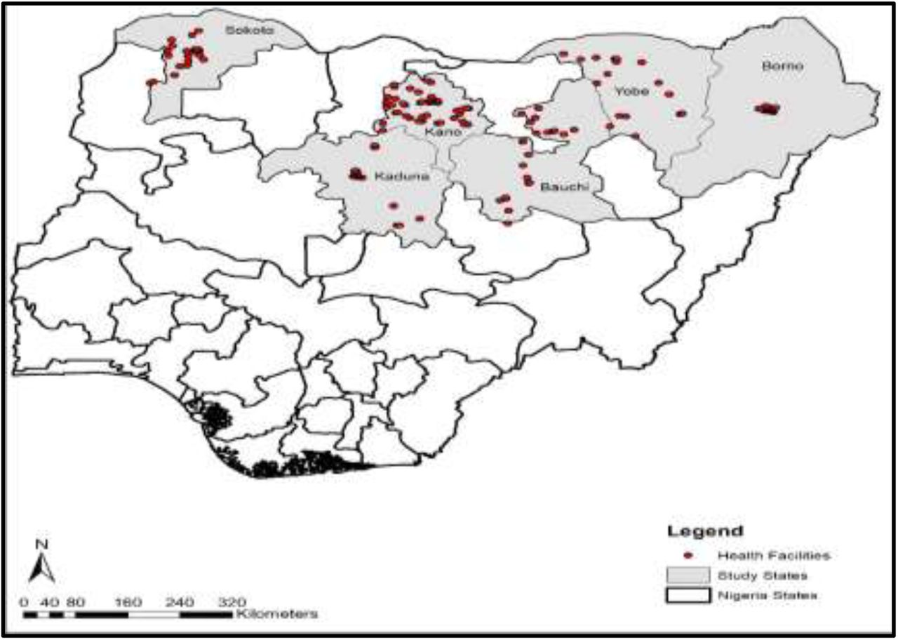 Map of Nigeria showing the study states