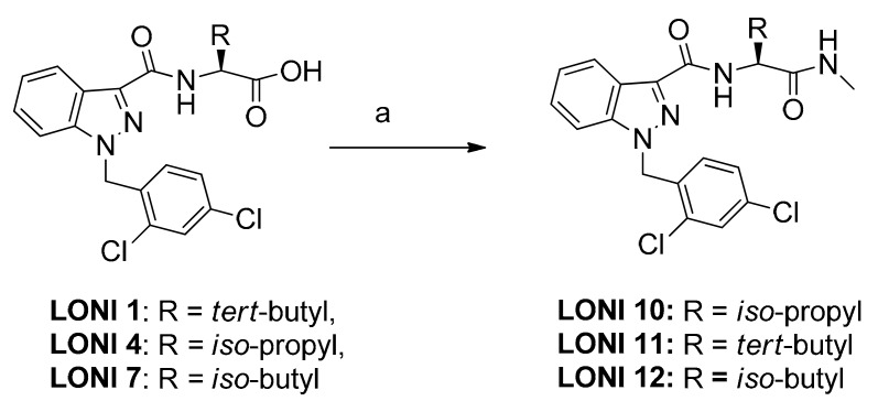 Reagents and Conditions: (a) EDC·HCl (1.1 eq.), HOBt an. (1.1. eq.), NMM (3 eq.), methylamine 40% in water (2 eq.), DMF (6 mL), r.t. 12 h (LONI10: 96% yield; LONI11: 97% yield; LONI12: Quantitative).