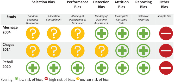 Bias assessment for randomized controlled trials using the Cochrane risk of bias tool criteria.Scoring: low risk of bias, high risk of bias, unclear risk of bias.
