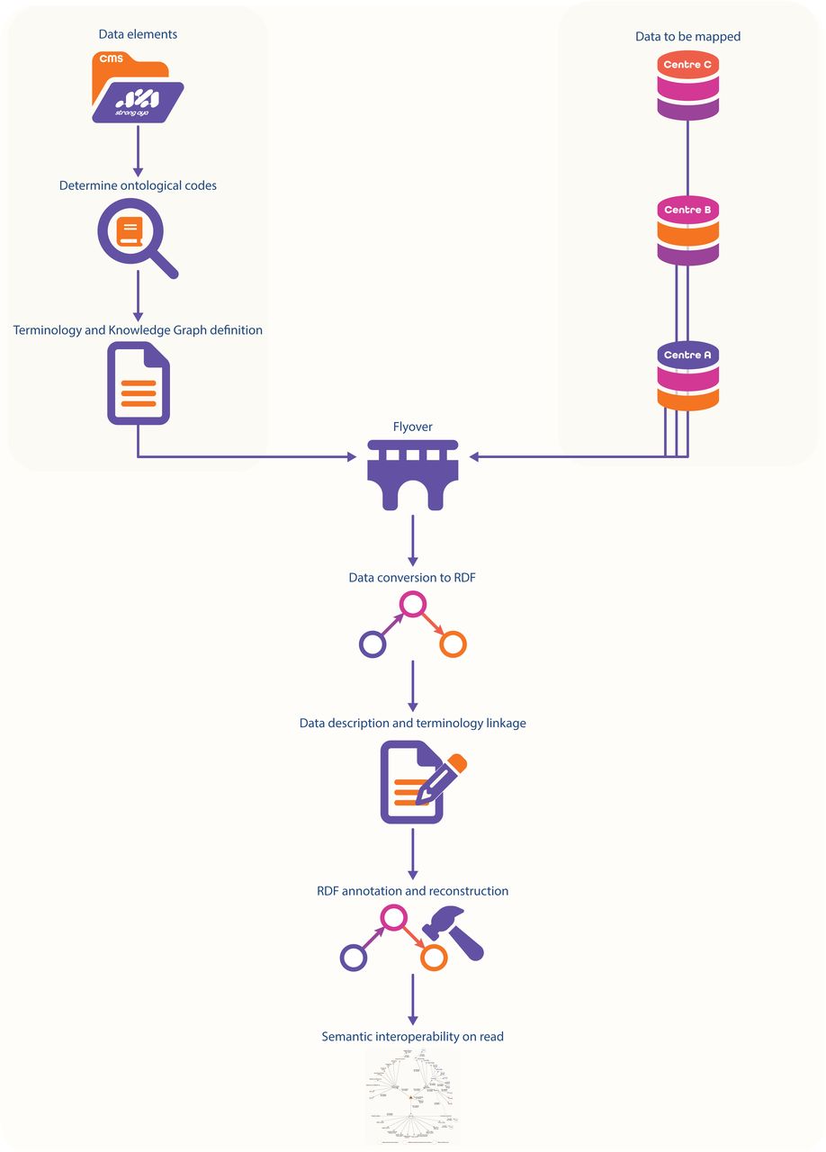 Workflow used to achieve semantic interoperability for STRONG AYA data elements and data-contributing centres.