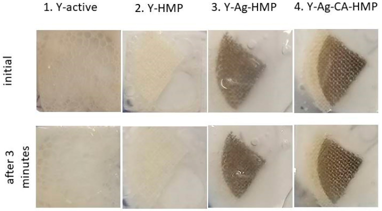 Images of foaming activity initial and after 3 min from starting the foaming test.