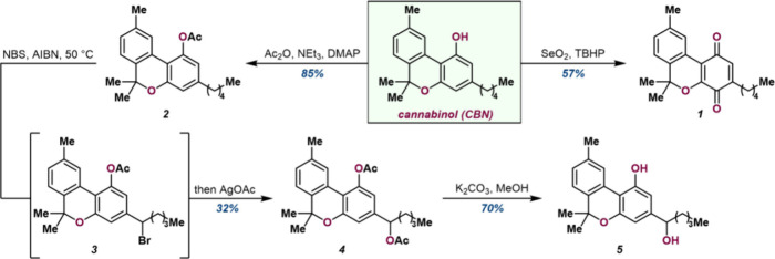 Synthesis scheme of various cannabinol metabolites. Methods are available in the Experimental Section below (SI Sections 1(1.1–1.3)).