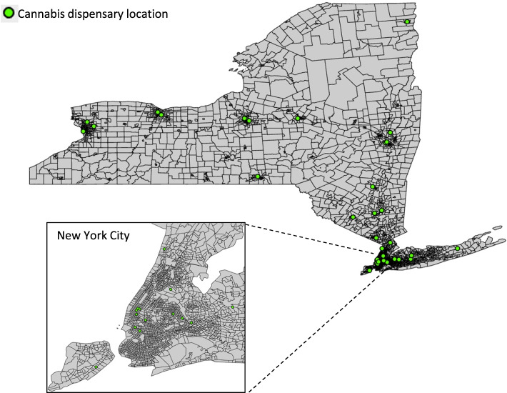 New York census tracts with and without medical cannabis dispensaries