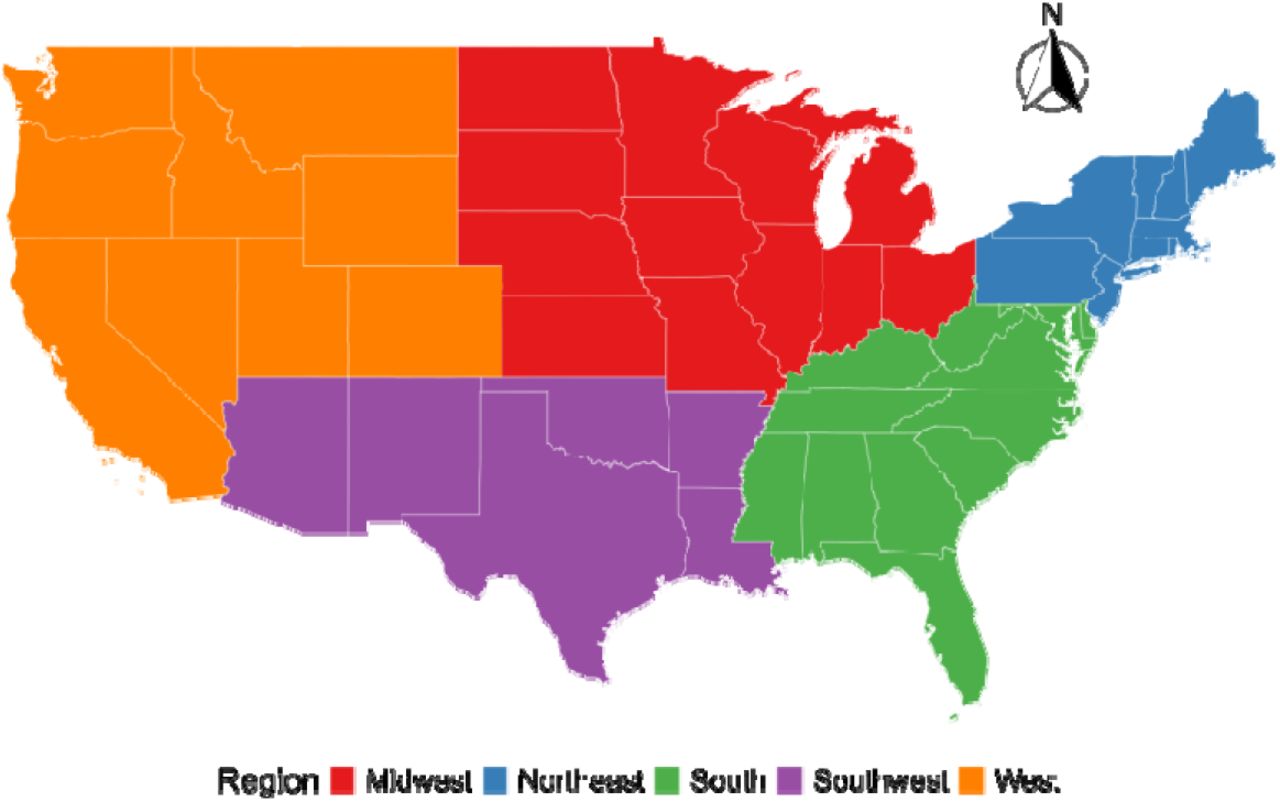 Five-subregion division of the United States