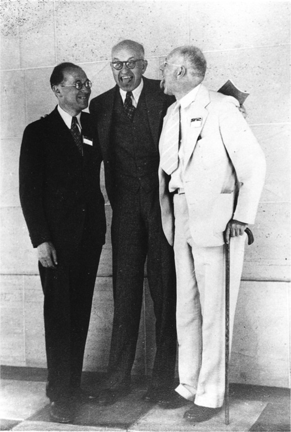 From left to right: Kurt Lewin, Edward Tolman, and Clark Hull at the 47th Annual Meeting of the American Psychological Association in 1939. Tolman and Hull stick their tongues out at each other as a playful expression of their opposing views on learning (from the Geoffrey W. H. Leytham collection, Archives of the History of American Psychology, the Drs Nicholas and Dorothy Cummings Center for the History of Psychology, University of Akron).