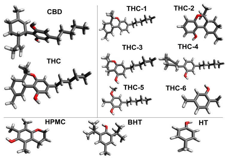Optimized structures of the neutral molecules.