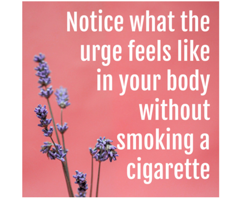 Intervention message examples for distraction and acceptance messages, including image and text content for an acceptance and commitment therapy (ACT) acceptance message: "Take a minute to notice what the urge feels like in your body without smoking a cigarette. Notice what is going on. See what happens. Does the urge pass?".