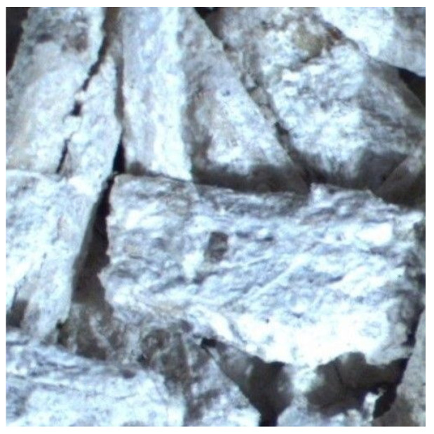 A microscopic picture of the hemp concrete cross-section (magnification 6×).