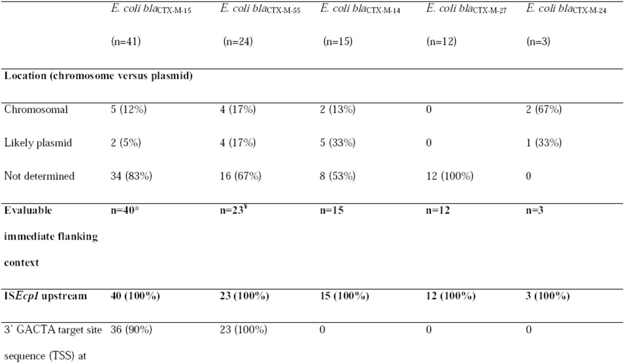 Summary of genetic co 419 ntexts of blaCTX-M in E. coli