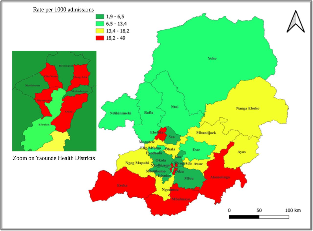 Mapping of inpatient mortality in the Health Districts of the Centre Region from 2018 to 2022
