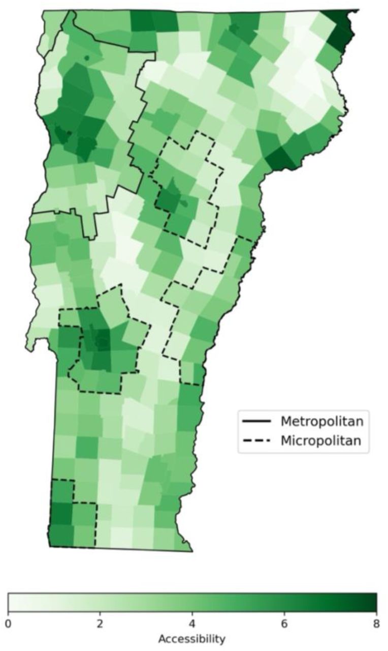 Spatial accessibility during conventional weekday business hours.