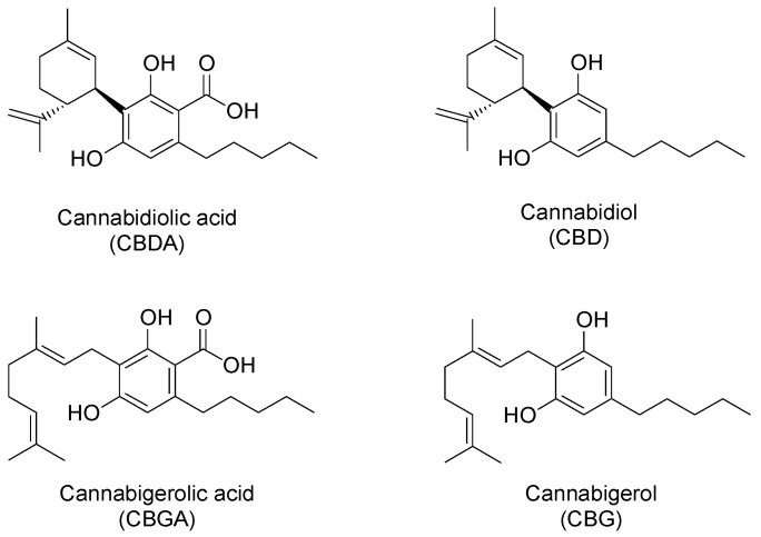 Chemical structures of main non-psychoactive cannabinoids in hemp inflorescences.