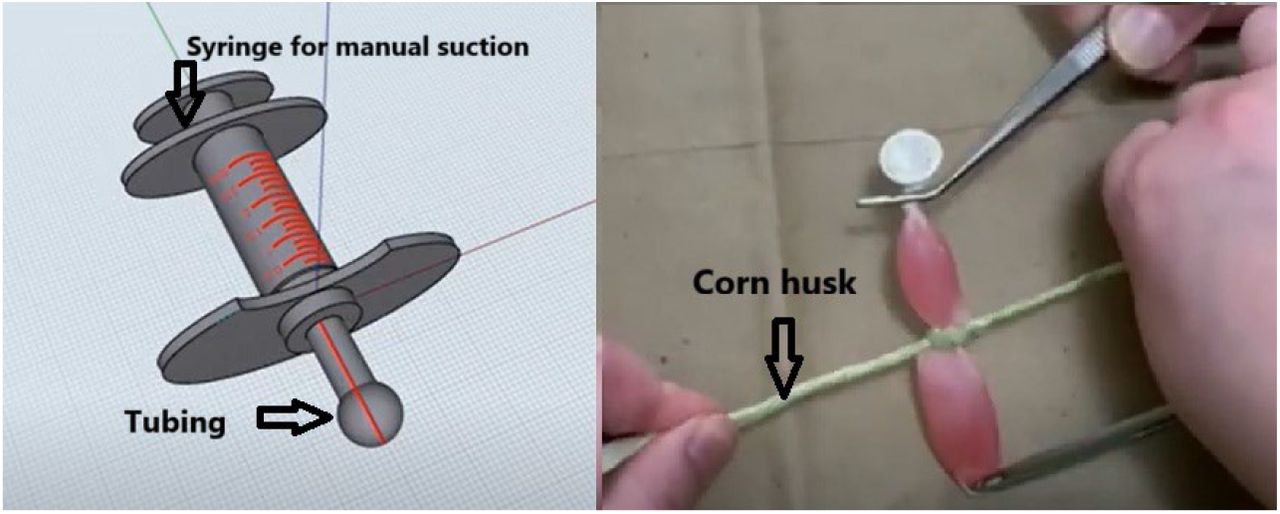 Example pictures from projects that exemplify culturally sensitive design. One team (left) designed a glucose sensing pacifier for painless measurements in babies, and another team (right) designed low-cost umbilical ties made from locally sourced and plentiful corn husk.