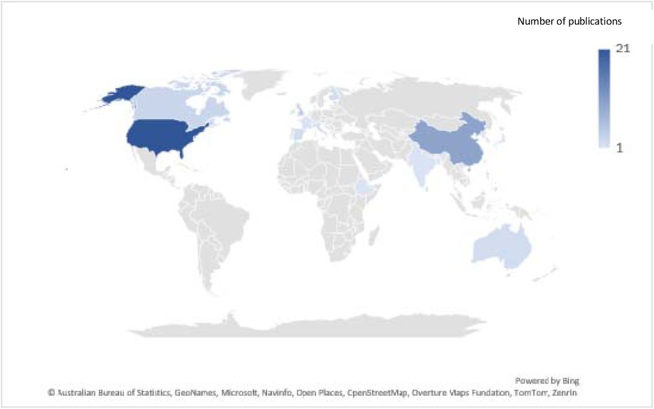 A heat map of geographic location for all studies included in the rapid review