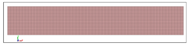 Finite element mesh of the tensile specimen 152.4 mm × 25 mm × 0.9 mm.